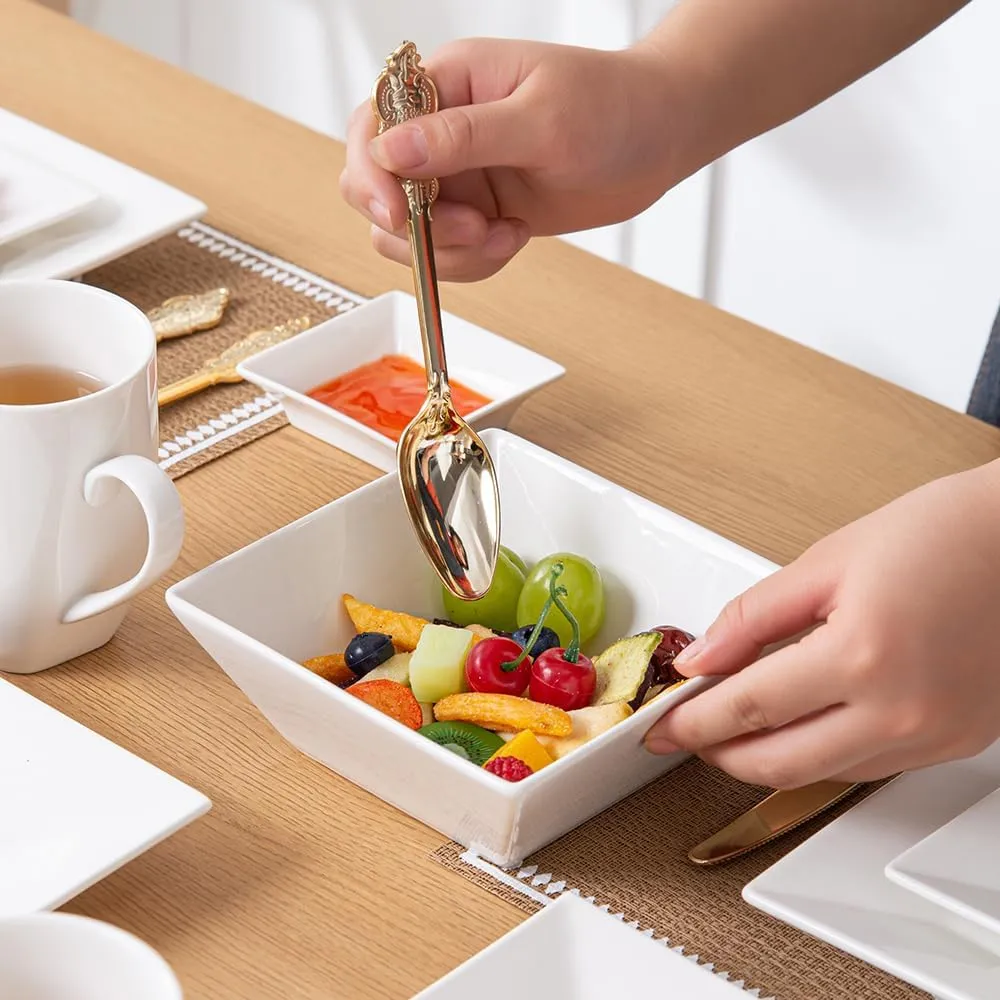 Porlien 24-Piece Classic Square Dinnerware Set for 6-Off White Plates