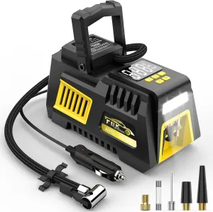 Portable Tire Inflator Digital Air Compressor 12V DC Tire Air Pump Car Accessories with Auto Shut-Off Function, Emergency LED Light, Carrying Case, Set of Nozzle Adaptors for Car, Motorcycle, Bicycle