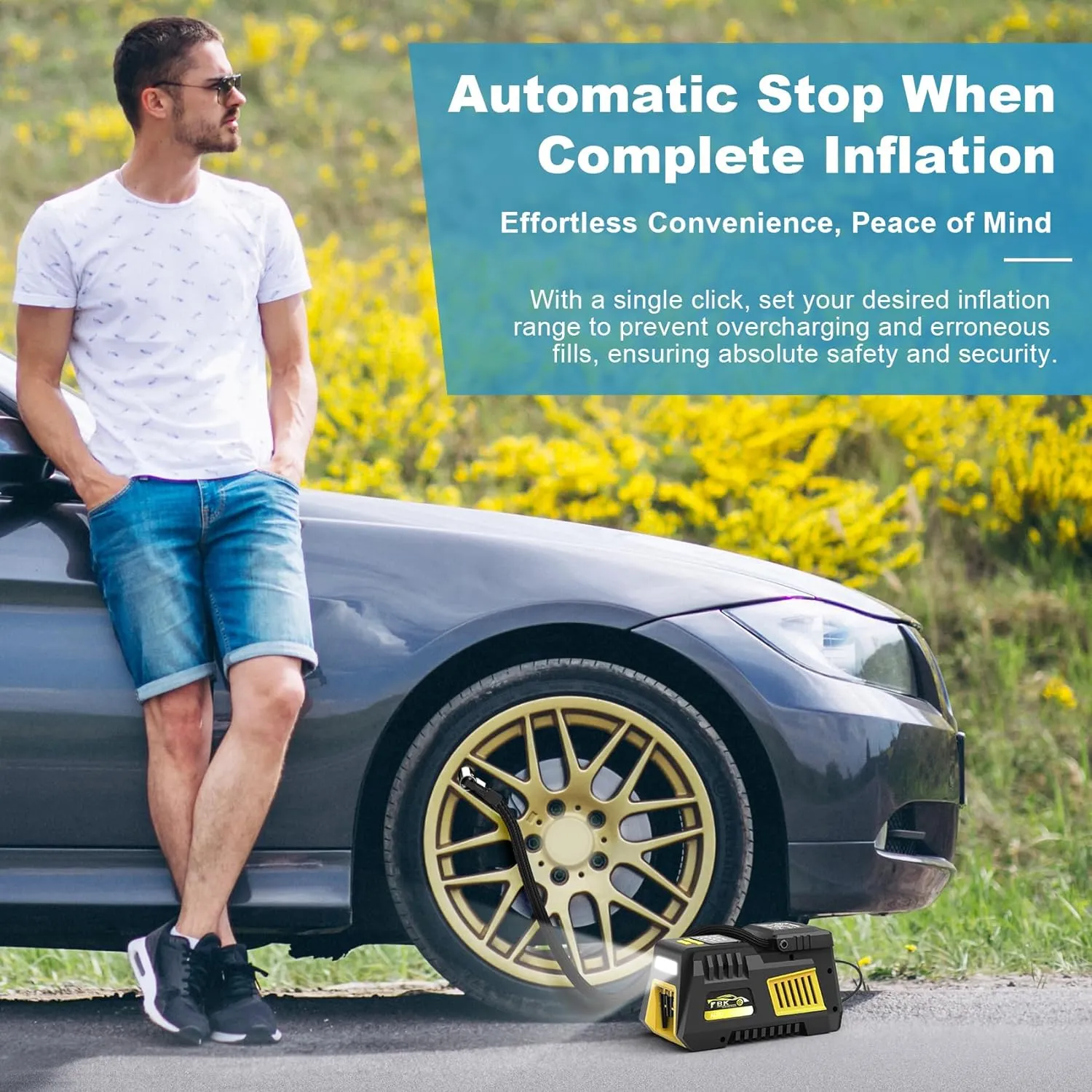 Portable Tire Inflator Digital Air Compressor 12V DC Tire Air Pump Car Accessories with Auto Shut-Off Function, Emergency LED Light, Carrying Case, Set of Nozzle Adaptors for Car, Motorcycle, Bicycle