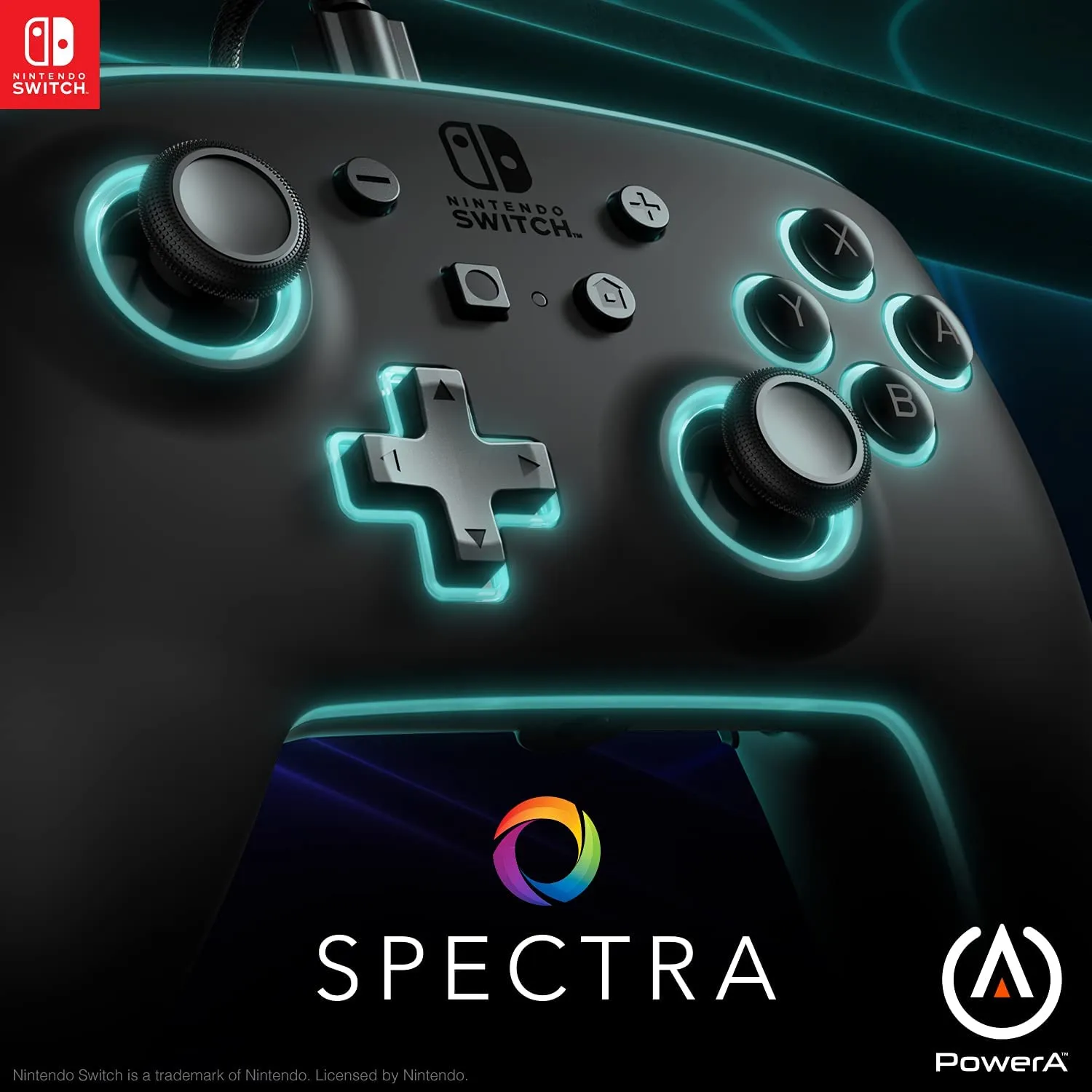 PowerA Enhanced Nintendo Switch Controller Wired - Spectra, 8 Colors LED Wired Pro Controller for Switch, Programmable Gaming Buttons, Detachable 10ft USB Cable, 3.5mm headphone jack, Officially Licensed by Nintendo