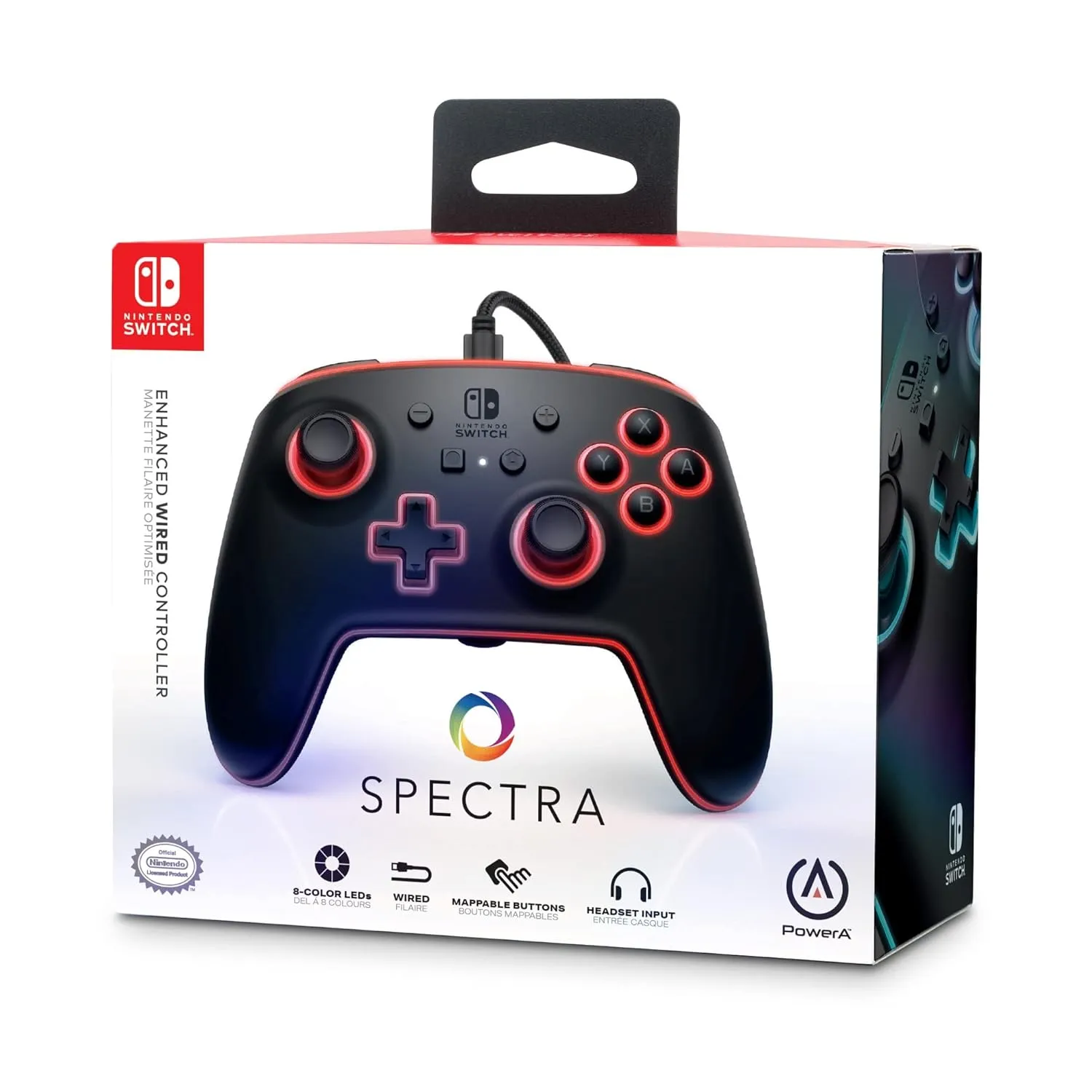 PowerA Enhanced Nintendo Switch Controller Wired - Spectra, 8 Colors LED Wired Pro Controller for Switch, Programmable Gaming Buttons, Detachable 10ft USB Cable, 3.5mm headphone jack, Officially Licensed by Nintendo