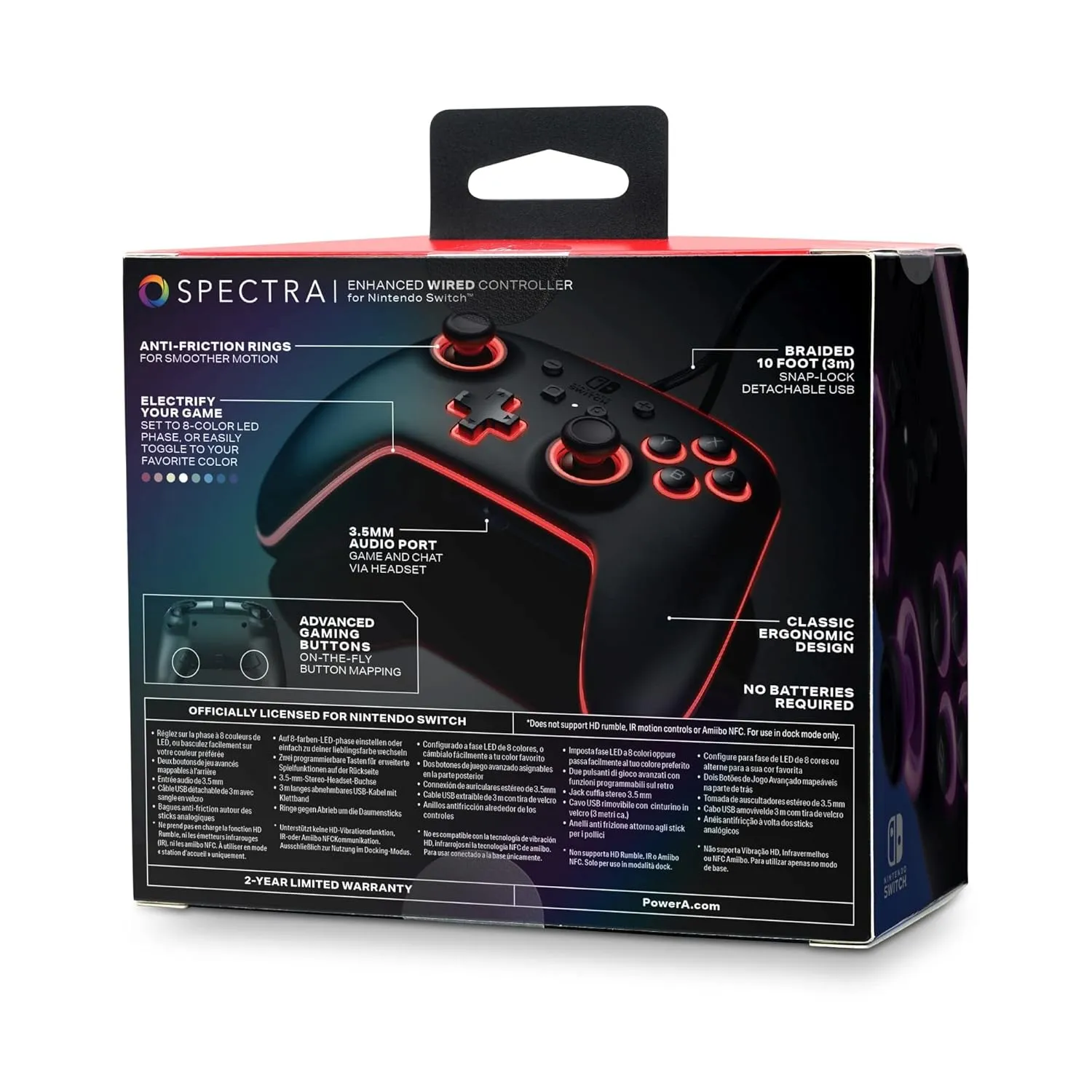 PowerA Enhanced Nintendo Switch Controller Wired - Spectra, 8 Colors LED Wired Pro Controller for Switch, Programmable Gaming Buttons, Detachable 10ft USB Cable, 3.5mm headphone jack, Officially Licensed by Nintendo