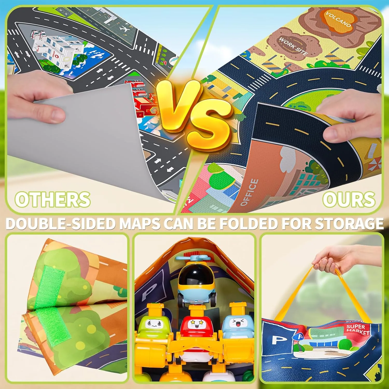 Press Engineering Car Toy for Tollders Age 1 2 3 4 5 6 Years Old - Toy Figure Car with Play Map, Push and Go Friction Car for 6 9 12 18 Months, Toddler Gifts for Infant Toddlers, Baby Toys