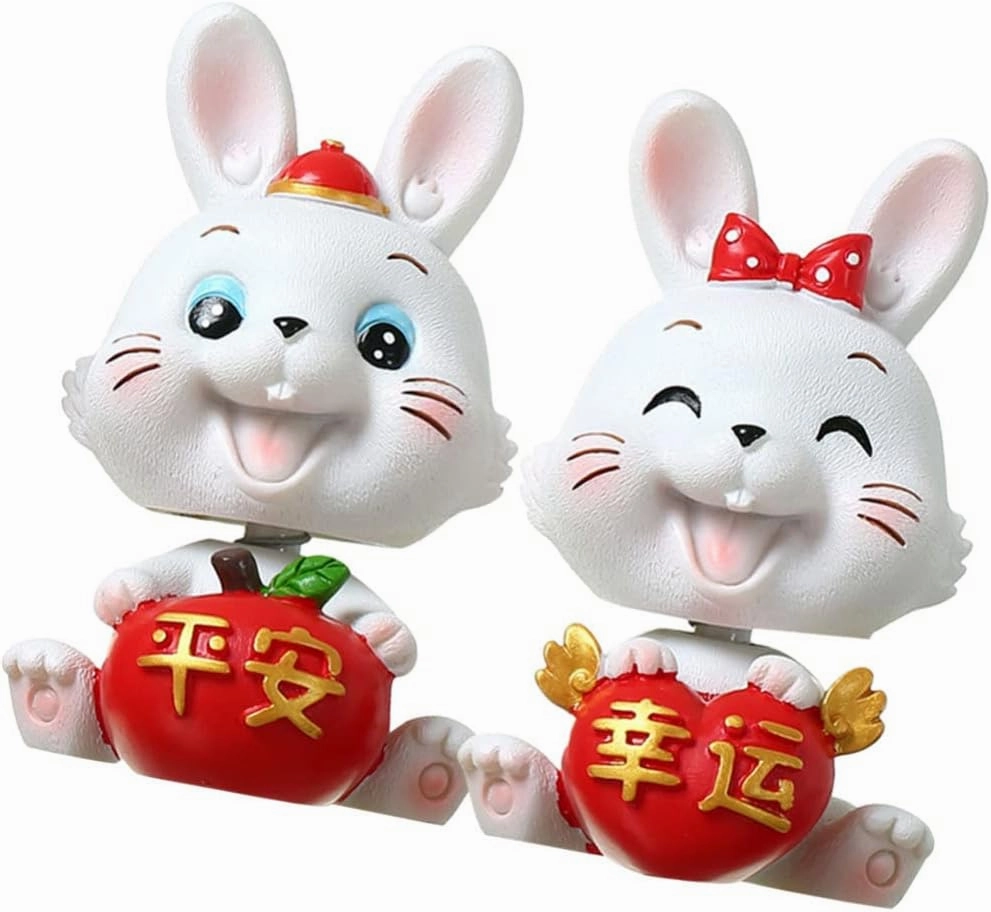 PRETYZOOM 2pcs Shaking Bunny Figurines Resin Crafts for Home Car Decoration Cute Desktop Ornaments Lightweight