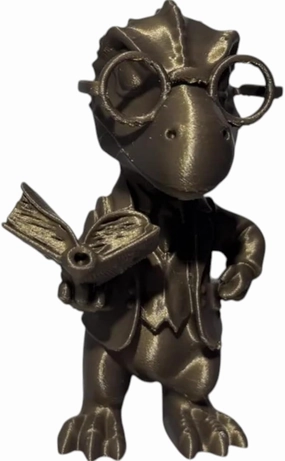 Professor Rex Figurine – Scholarly Dinosaur Statue with Glasses and Book for Desk or Shelf Display – 3D Printed in Canada