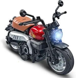 Pull Back Motorcycle Toys, Tiny Gift with Music Lighting, Classic Motorcycles Toy for Boys Kids Age 3 4 5 6 7 8 Year Old (Red)
