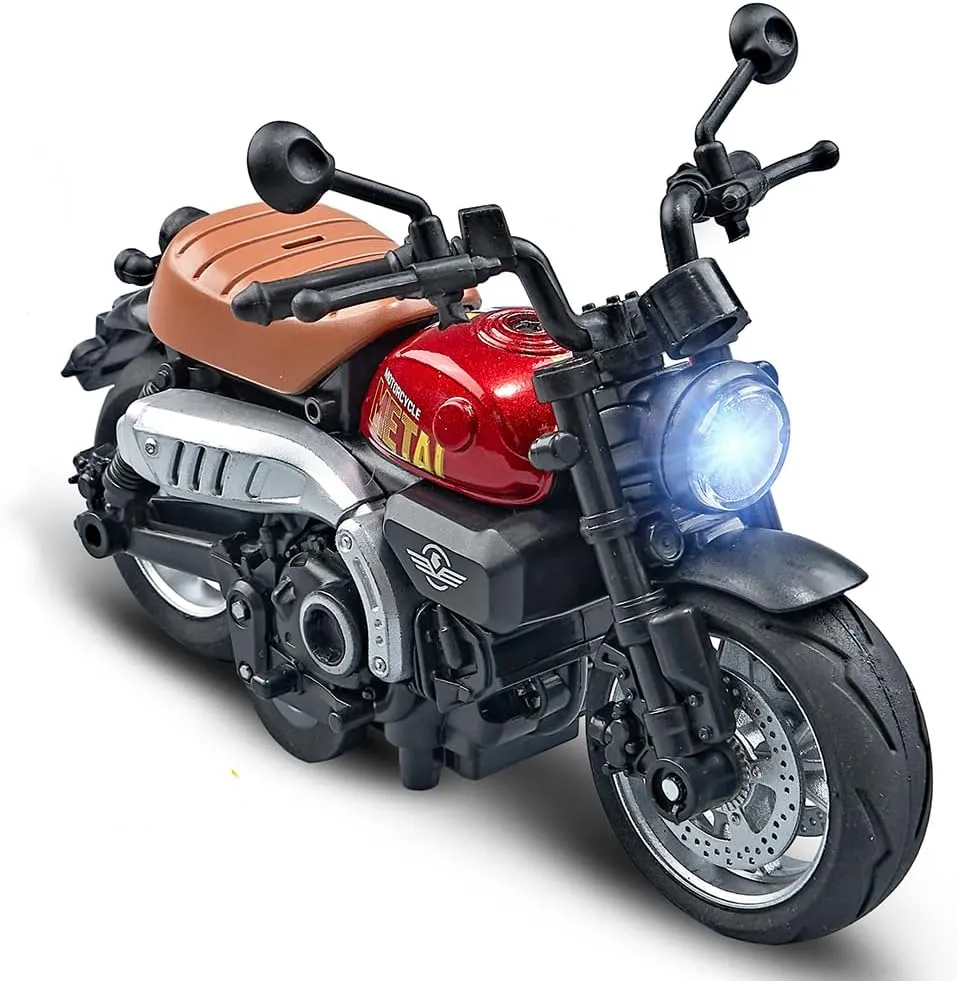 Pull Back Motorcycle Toys, Tiny Gift with Music Lighting, Classic Motorcycles Toy for Boys Kids Age 3 4 5 6 7 8 Year Old (Red)