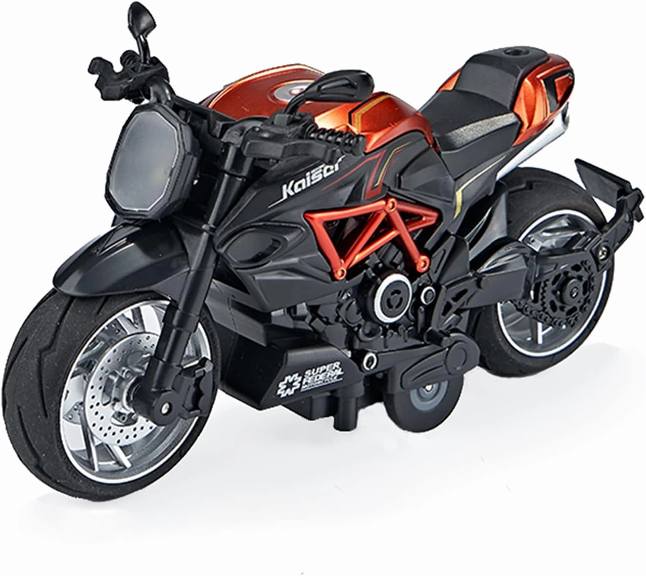 Pull Back Motorcycle Toys, Pullback Gift with Music Light, Classic Retro Motorcycles Toy for Boys Kids Age Over 3 4 5 6 7 8 Year Old (Orange)