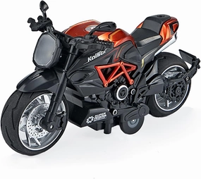 Pull Back Motorcycle Toys, Pullback Gift with Music Light, Classic Retro Motorcycles Toy for Boys Kids Age Over 3 4 5 6 7 8 Year Old (Orange)