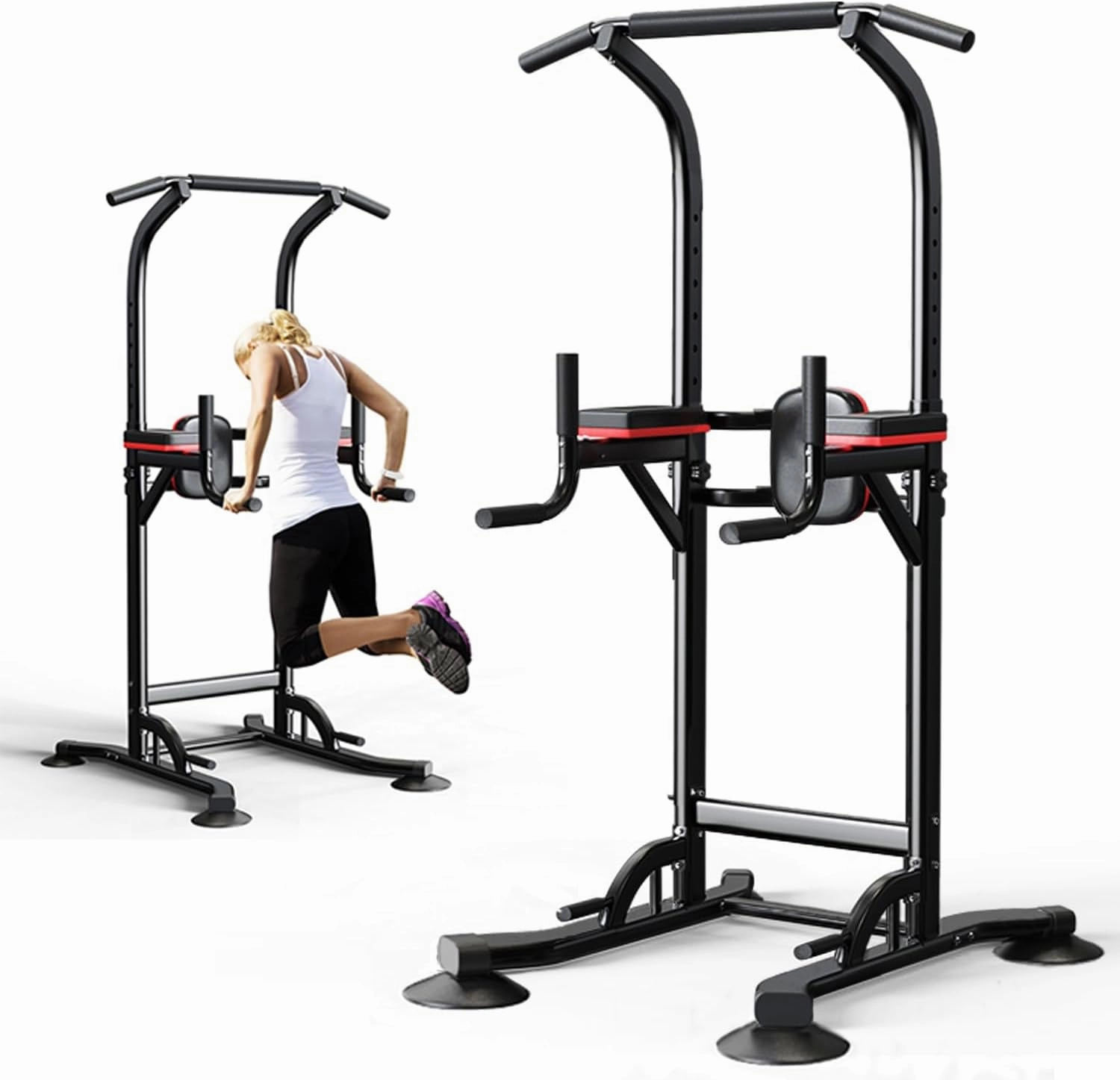 Pull Up Bar Station, Adjustable Multifunction Power Tower Dip Bar Station Home Gym Strength Training Workout Equipment for Pull-up Push-up Dips (Black-Classic).