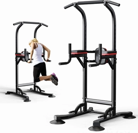 Pull Up Bar Station, Adjustable Multifunction Power Tower Dip Bar Station Home Gym Strength Training Workout Equipment for Pull-up Push-up Dips (Black-Classic).