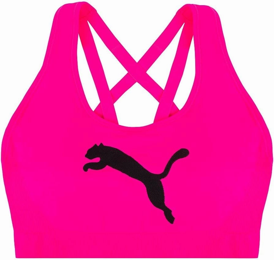 PUMA Women's Seamless Sports Bra, Big Cat Pink/Black, Small