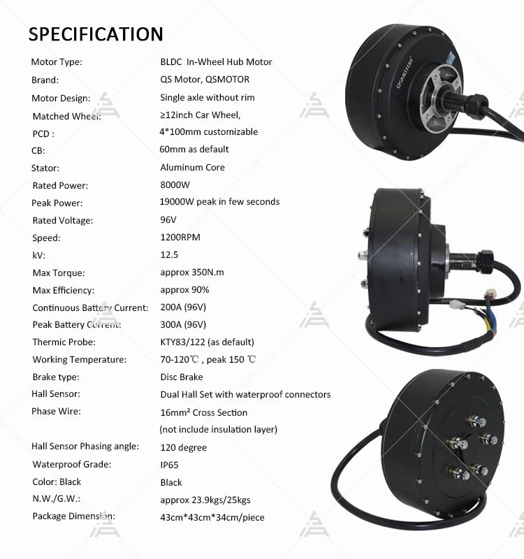 QSMOTOR 8000W V4 96V 125Kph 2Wd Dual Hub Motor with APT96600 Controller kits for E-Car