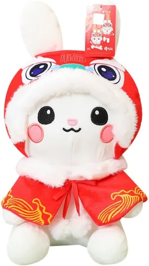Rabbit Stuffed Animal Plush Pillow Toy Chinese New Year Plushes Year Zodiac Rabbit Mascot Decoration Gift for Adult Kids Spring Festival,11.8'' Red