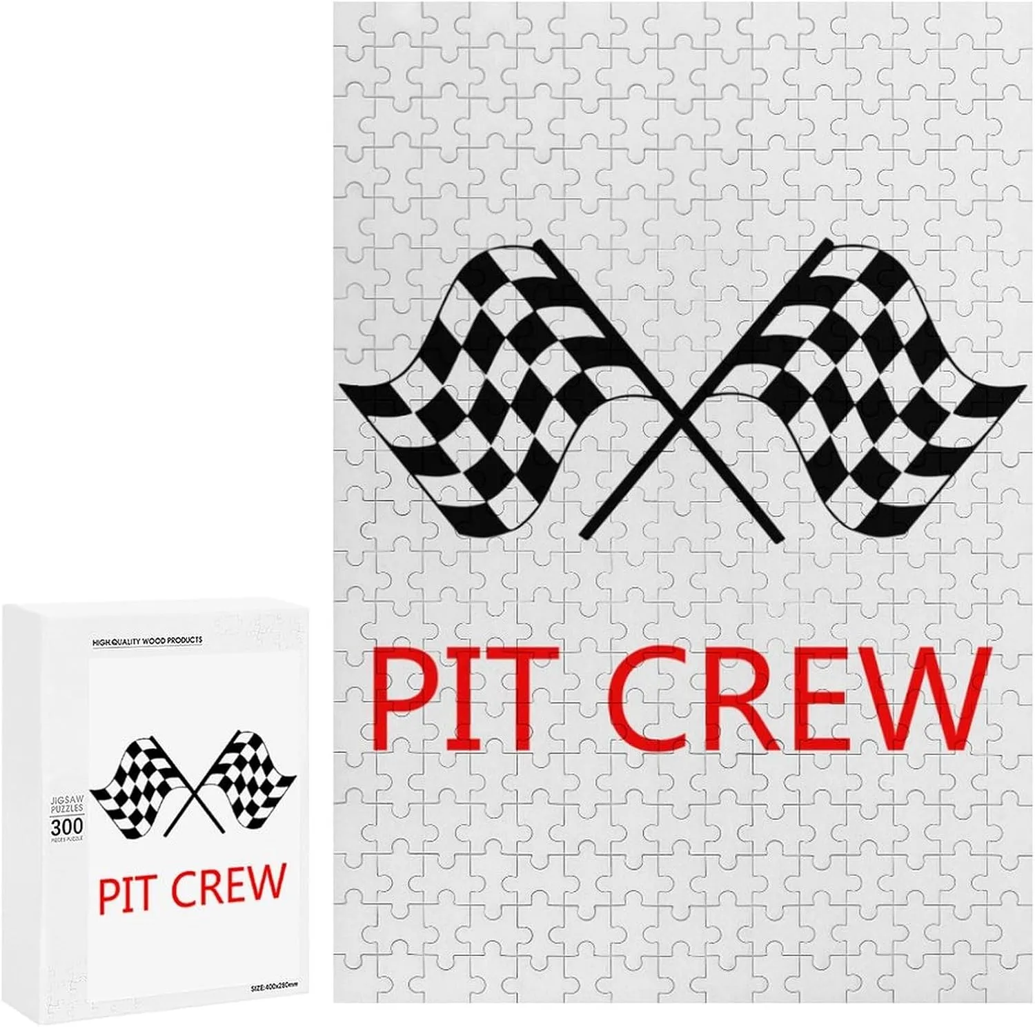Racing Car Pit Crew Checkered Flag Novelty Wooden Jigsaw Puzzle Printed Pictures Wall Art Decor for Living Room