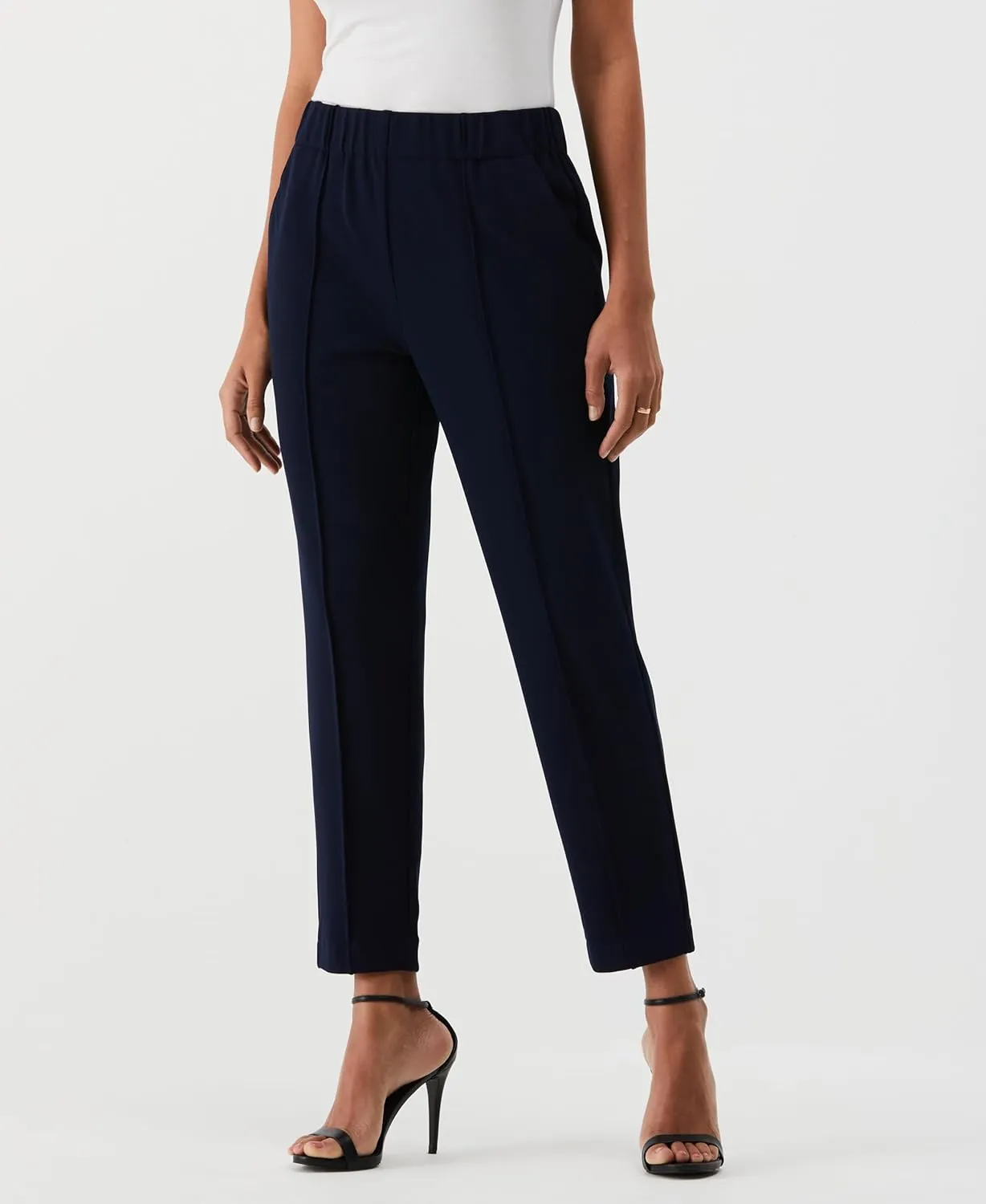 Rafaella Women's 26" Easy Pull-on Pants with Stretch Crepe Fabric, Straight Leg Classic Fit, Cropped Work Slacks
