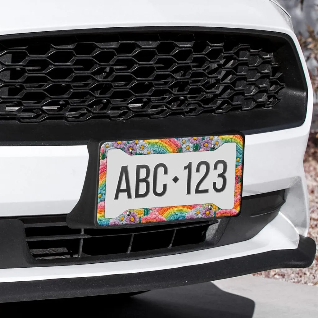 Rainbow Flowers License Plate Frame