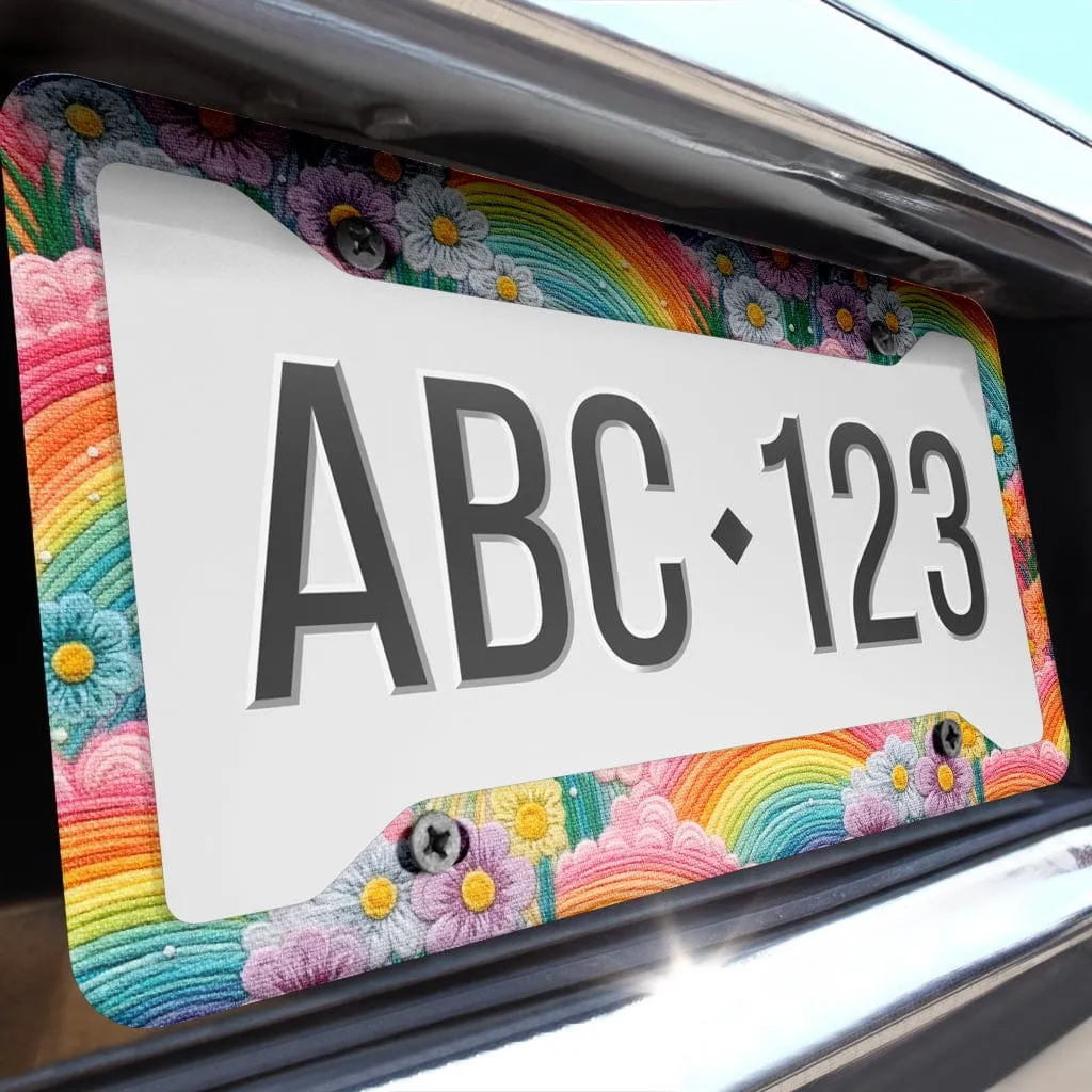 Rainbow Flowers License Plate Frame