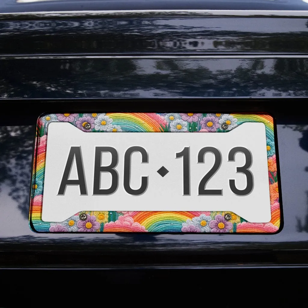Rainbow Flowers License Plate Frame