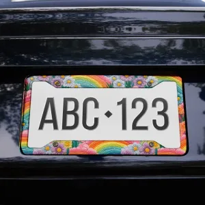 Rainbow Flowers License Plate Frame