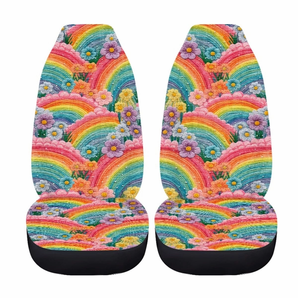 Rainbow Flowers Faux Embroidery Car Seat Covers Full Set - CLEARANCE