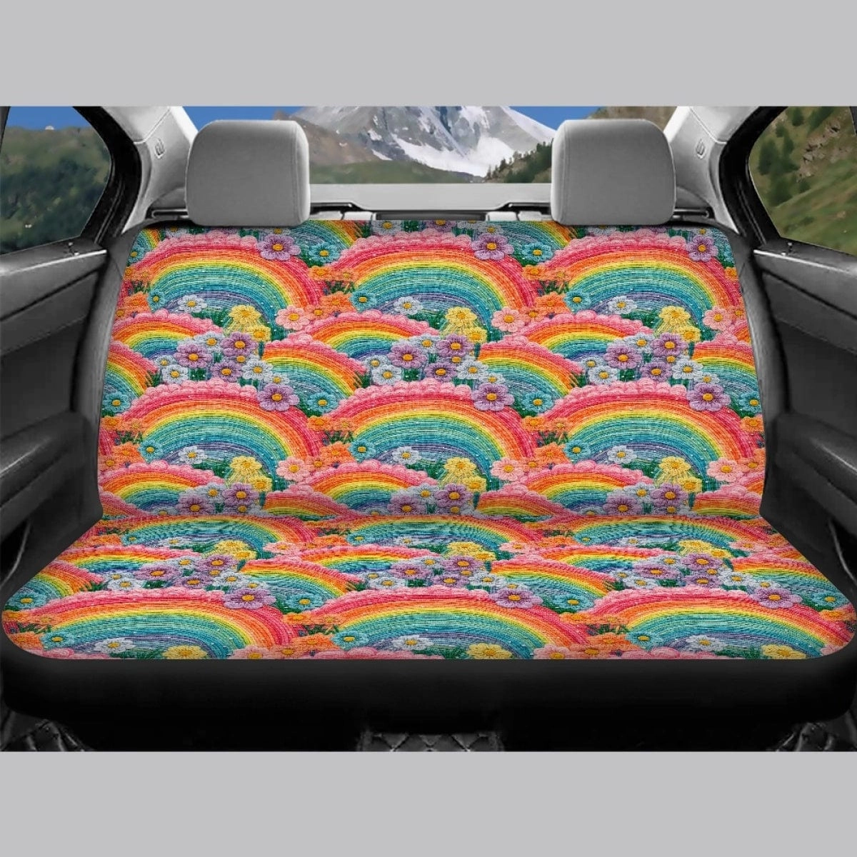 Rainbow Flowers Faux Embroidery Car Seat Covers Full Set - CLEARANCE