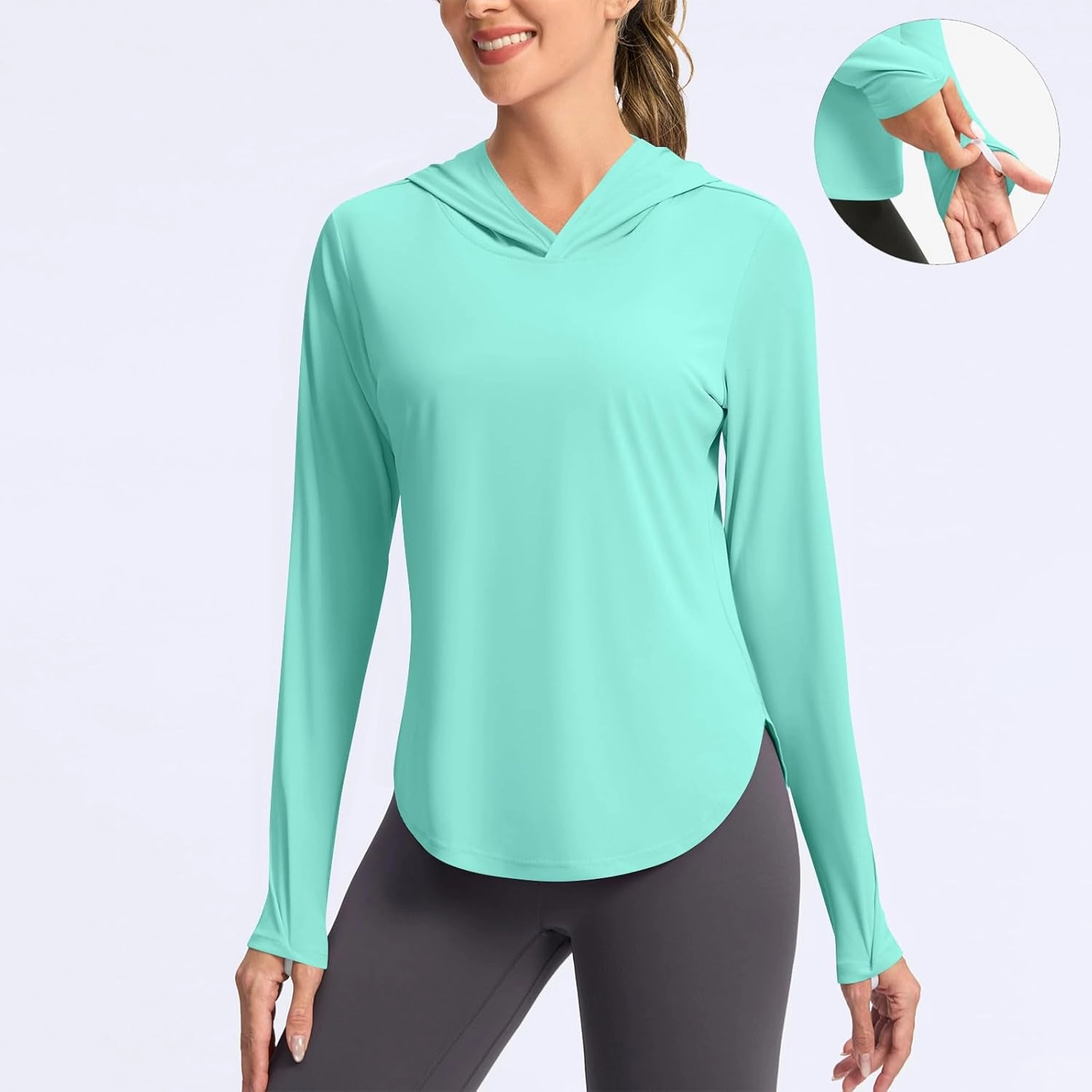 Rash Guard Shirt for Women UPF 50  SPF UV Protection Long Sleeve Workout Tops with Pockets Dry Fit Hiking Clothes