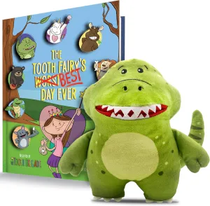 Rebel Dinosaur Tooth Fairy Pillow and Book Set | 8" Plush with Pocket for Lost Teeth & Hardcover Storybook w/Tracker, Q&A for Boys Girls Children of All Ages