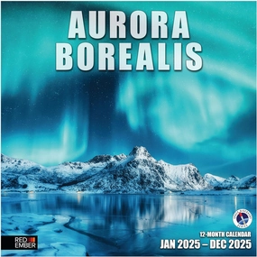 RED EMBER Aurora Borealis 2025 Wall Calendar 12 Month | 12" x 24" Open | Thick & Sturdy Paper | Giftable | Calendar 2025