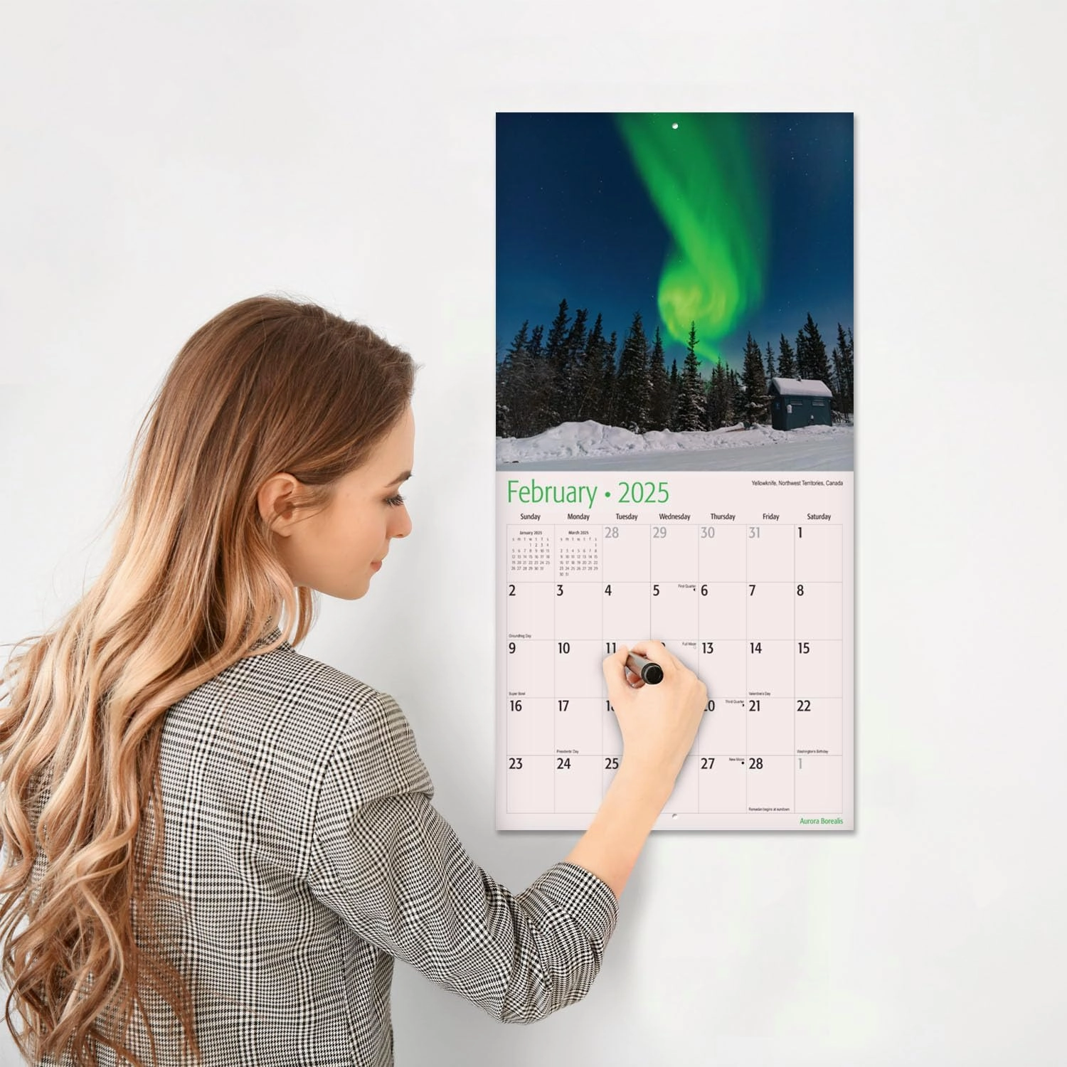 RED EMBER Aurora Borealis 2025 Wall Calendar 12 Month | 12" x 24" Open | Thick & Sturdy Paper | Giftable | Calendar 2025