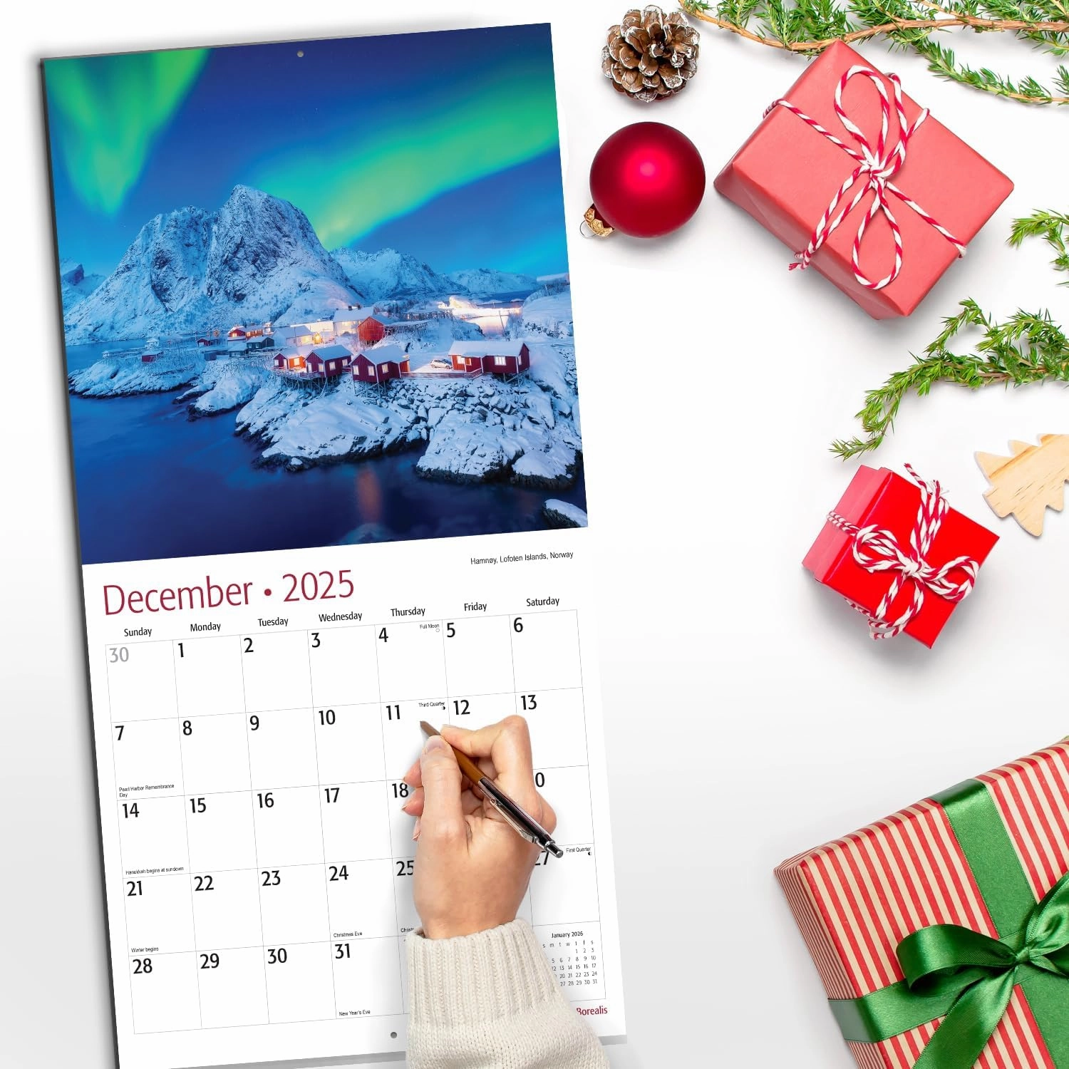 RED EMBER Aurora Borealis 2025 Wall Calendar 12 Month | 12" x 24" Open | Thick & Sturdy Paper | Giftable | Calendar 2025