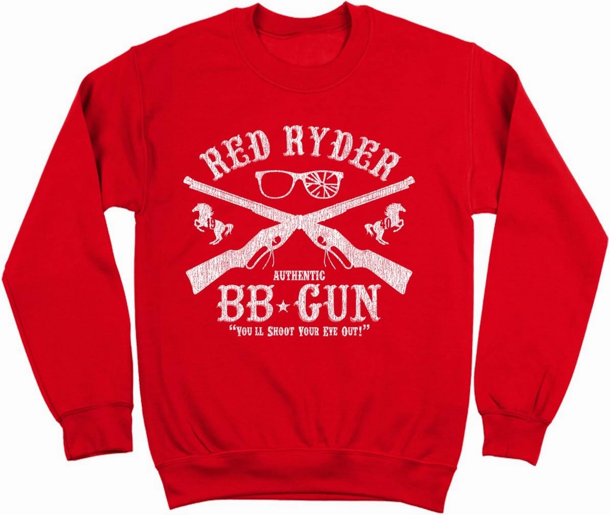 Red Ryder BB Gun Christmas Holiday Movie Retro Old School Shoot Eye Out Classic Xmas Ugly Sweater Party Humor Mens Sweatshirt Large Red