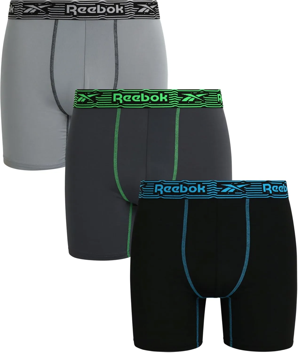 Reebok Mens Boxer Briefs - 3 Pack Stretch Moisture Wicking Mens Underwear with Contour Pouch Boxers for Men (Sizes: S-XL)