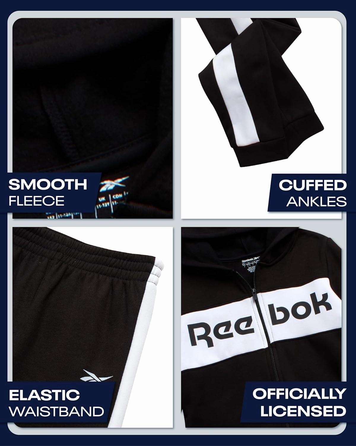 Reebok Boys' Active Sweatsuit - 2 Piece Performance Fleece Zip Hoodie Sweatshirt and Jogger Sweatpants - Activewear Set, 8-14