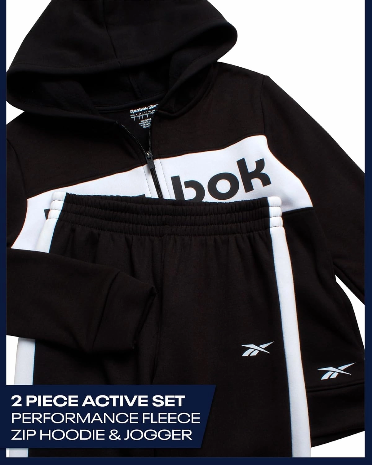 Reebok Boys' Active Sweatsuit - 2 Piece Performance Fleece Zip Hoodie Sweatshirt and Jogger Sweatpants - Activewear Set, 8-14