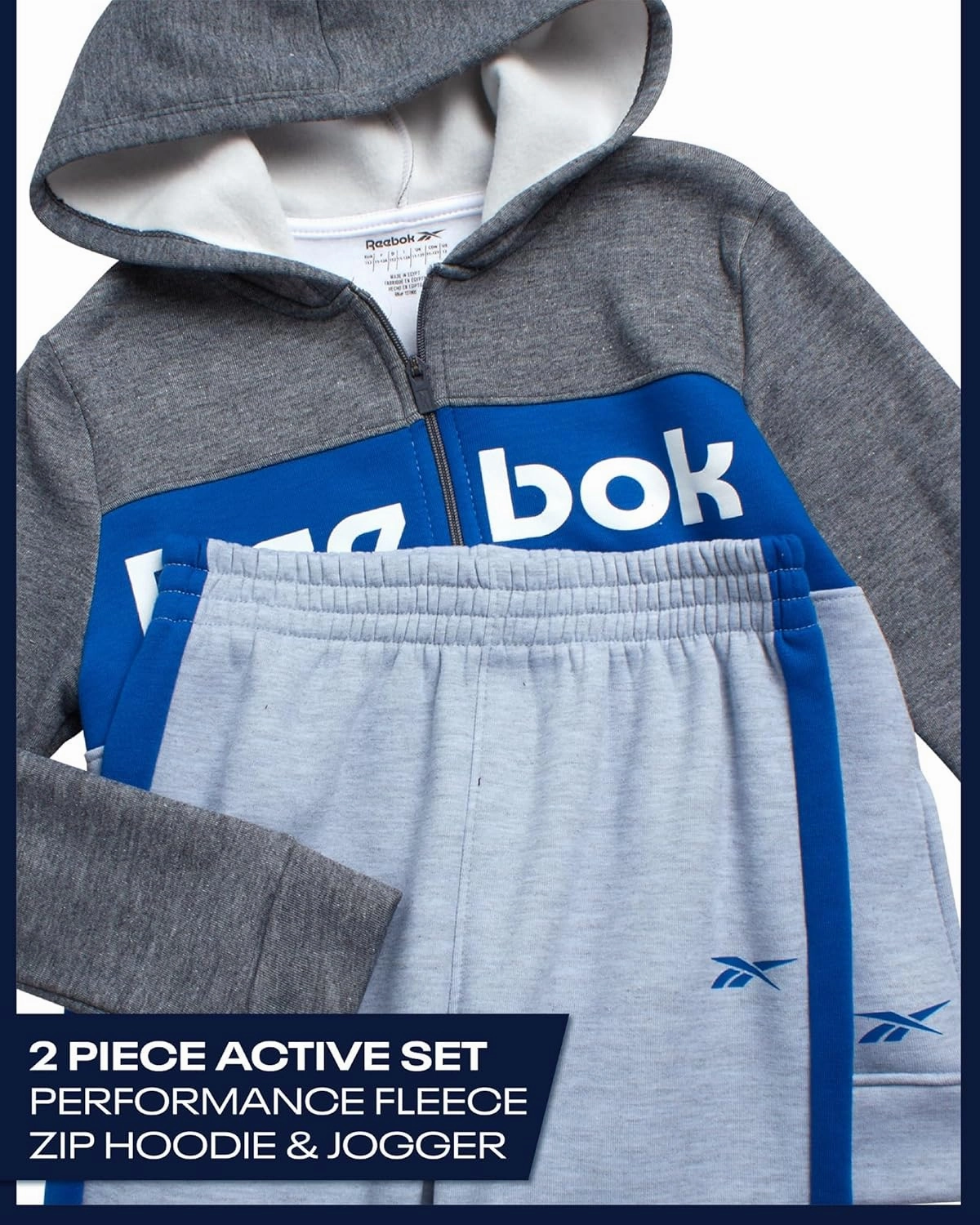Reebok Boys' Active Sweatsuit - 2 Piece Performance Fleece Zip Hoodie Sweatshirt and Jogger Sweatpants - Activewear Set, 8-14