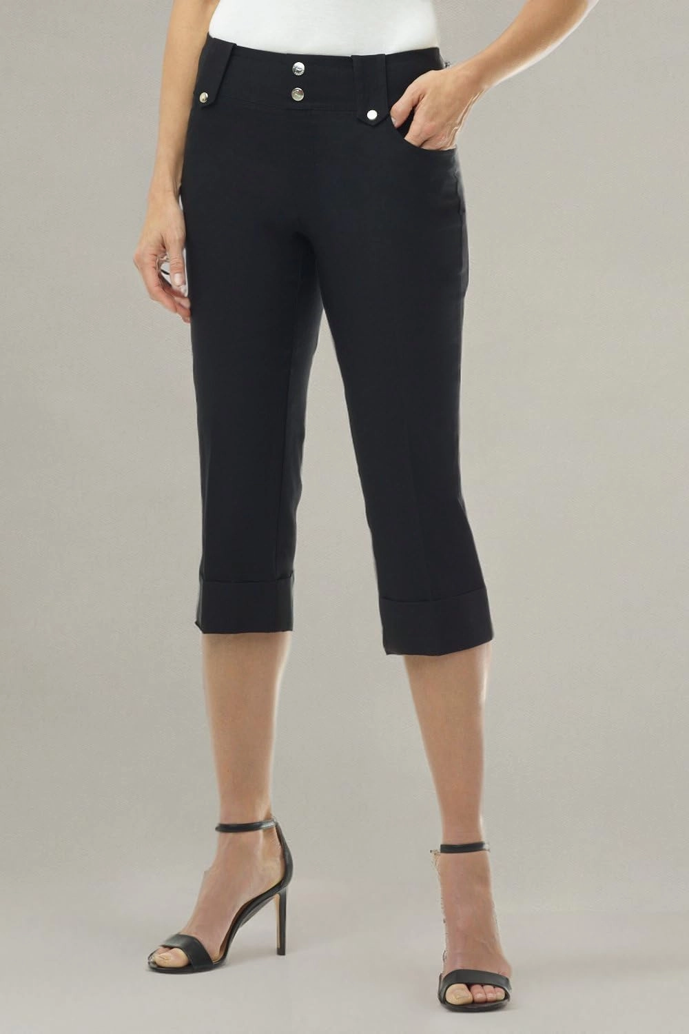 Rekucci Women's Ease into Comfort Modern Classic Cuffed Capri
