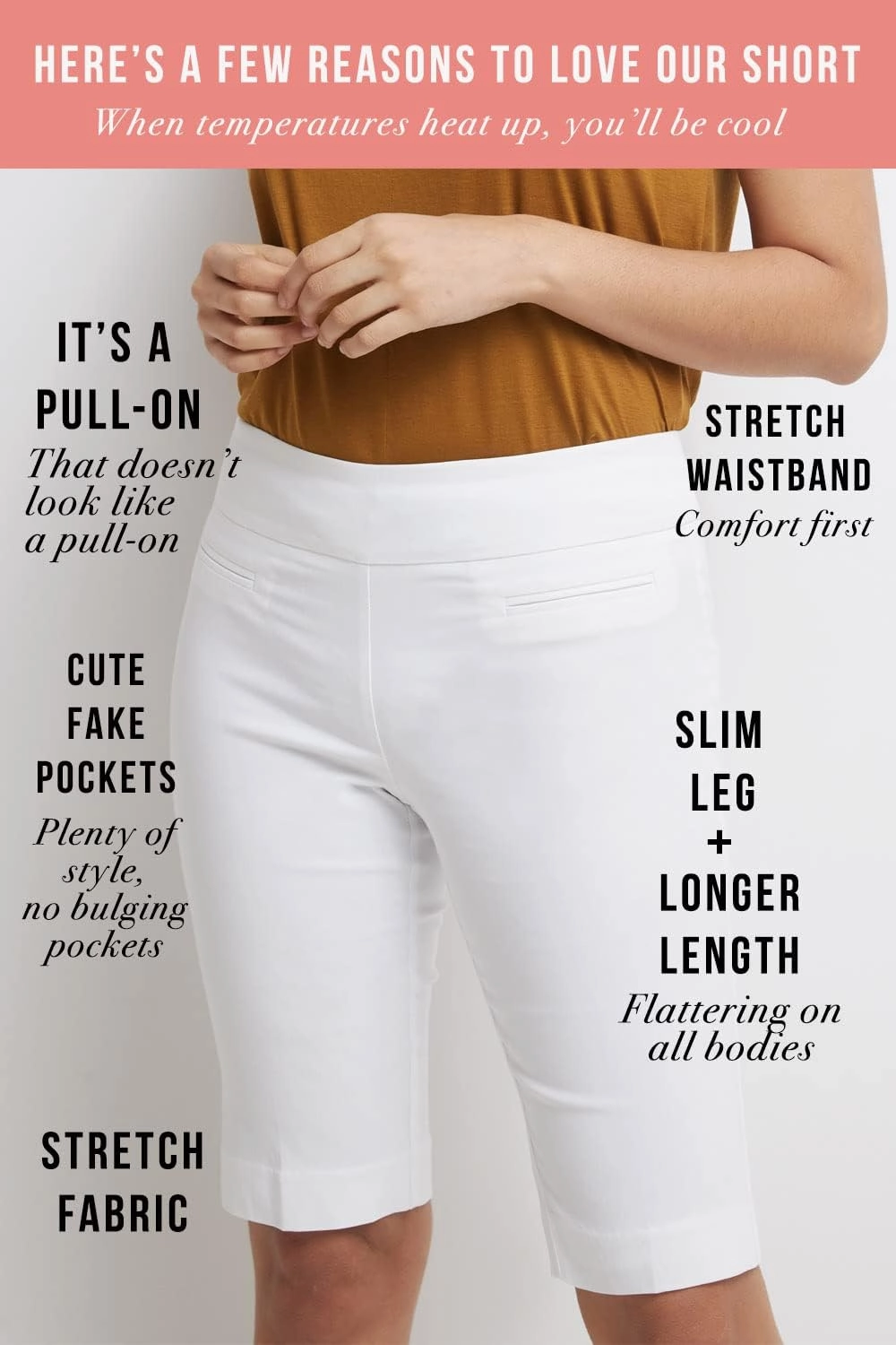 Rekucci Women's Ease into Comfort Pull-On Modern City Shorts