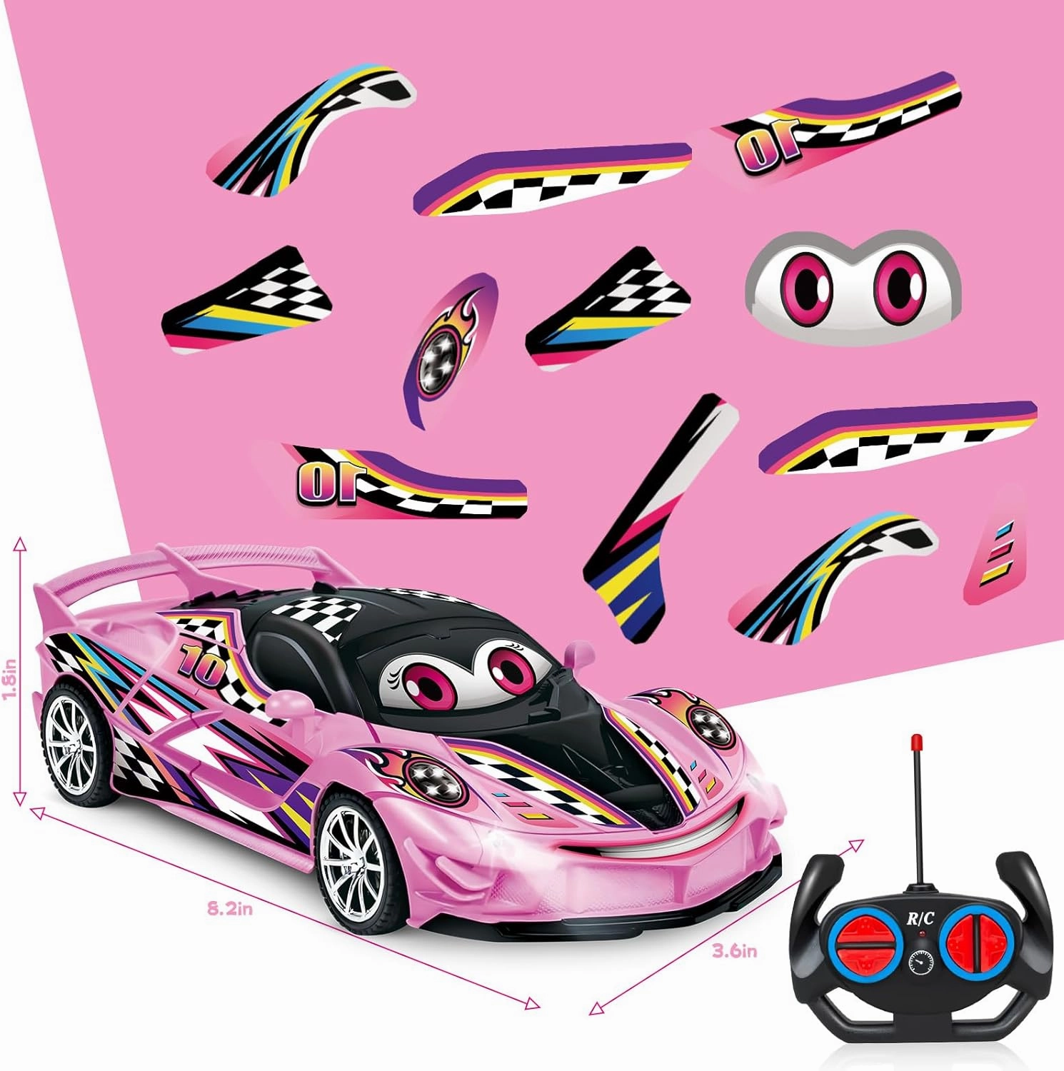 Remote Control Car for Girls Kids, Pink RC Cars for Girls, RC Racing Toy with Lights,Hobby RC Cars Electric Power On Road Vehicle Toy Christmas Birthday Gift for Kids Boys Girls Age 3 