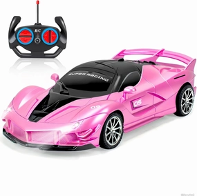 Remote Control Car for Girls Kids, Pink RC Cars for Girls, RC Racing Toy with Lights,Hobby RC Cars Electric Power On Road Vehicle Toy Christmas Birthday Gift for Kids Boys Girls Age 3 