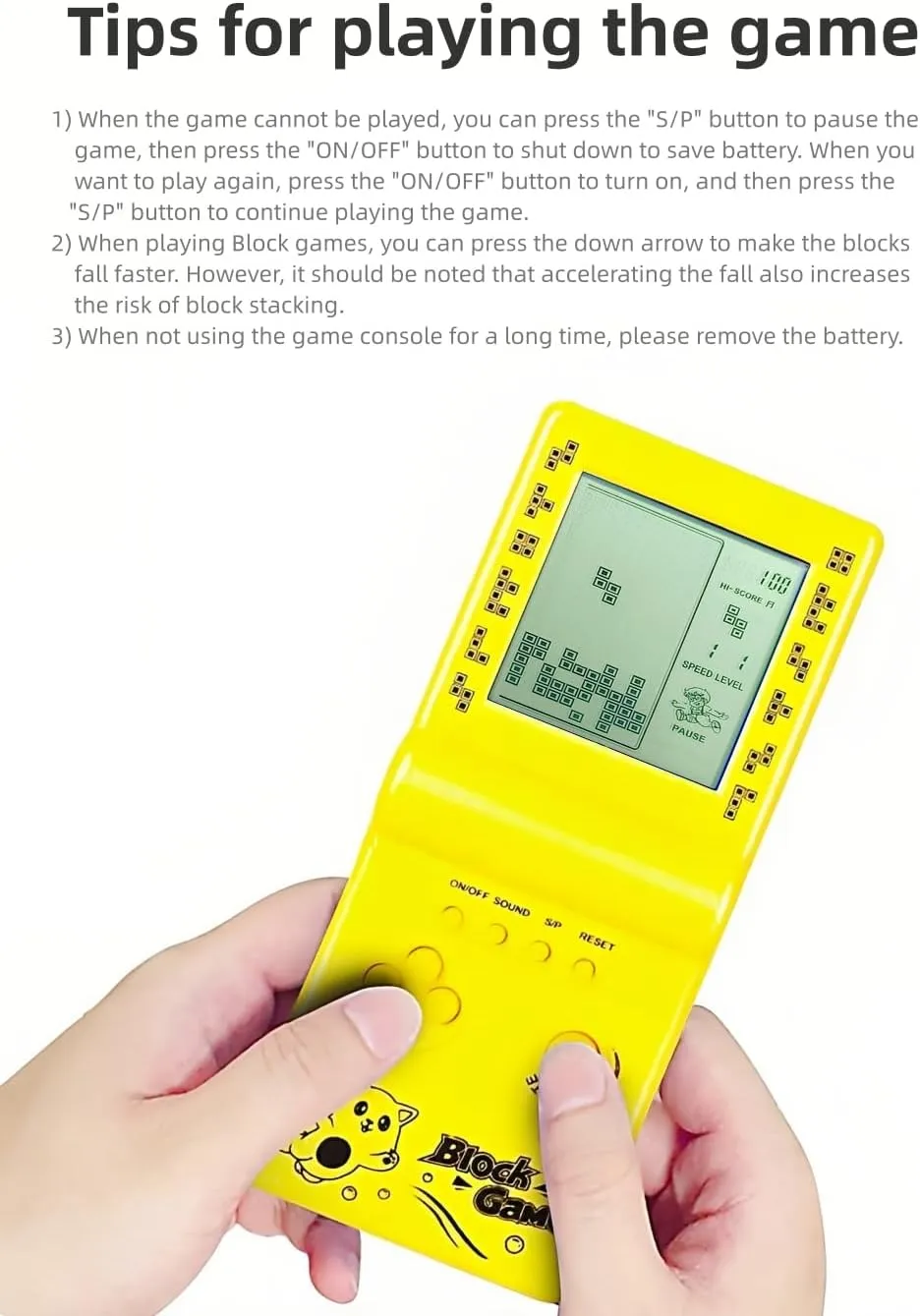 Retro Classic Block Game Console Multiple Games Adjustable Level/Speed Handheld Porable Console Brick Game/Racing/Tank Battle Puzzle Game Electronic Toys Children/Friends (Yellow)