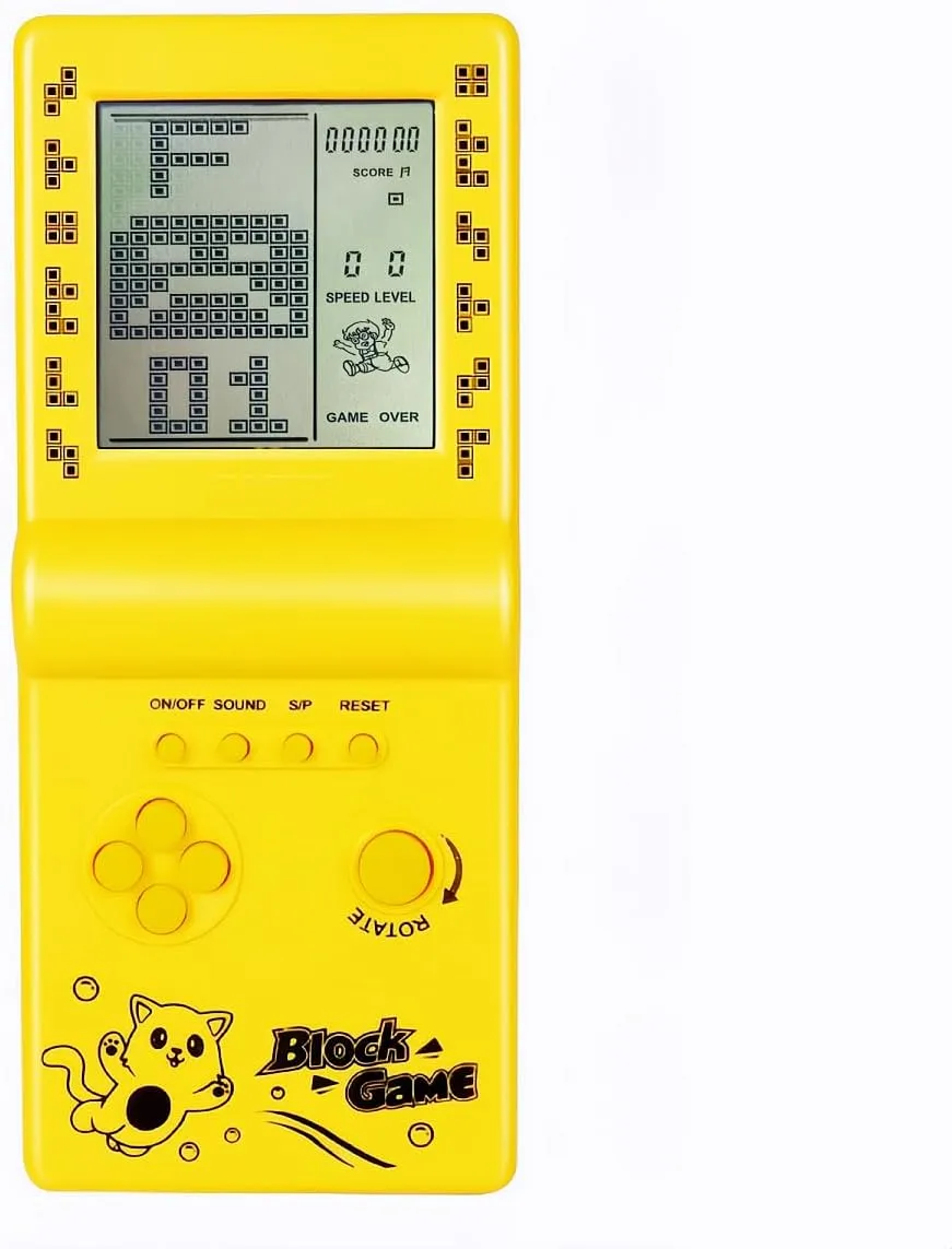 Retro Classic Block Game Console Multiple Games Adjustable Level/Speed Handheld Porable Console Brick Game/Racing/Tank Battle Puzzle Game Electronic Toys Children/Friends (Yellow)