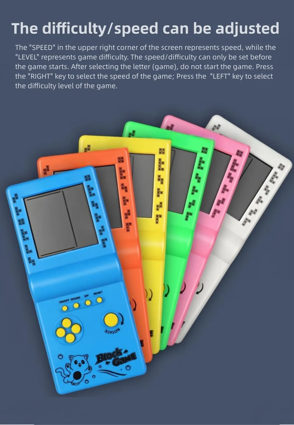 Retro Classic Block Game Console Multiple Games Adjustable Level/Speed Handheld Porable Console Brick Game/Racing/Tank Battle Puzzle Game Electronic Toys Children/Friends (Yellow)