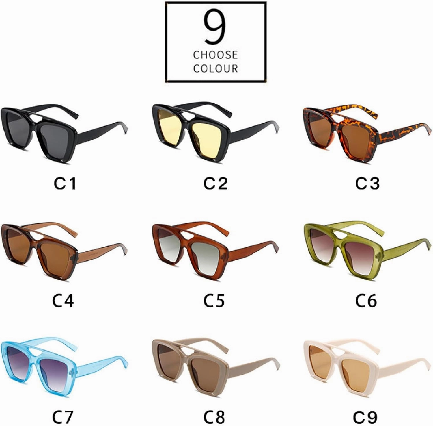 Retro Double Bridges Cat Eye Sunglasses Women Fashion Gradient Shades Uv400 Men