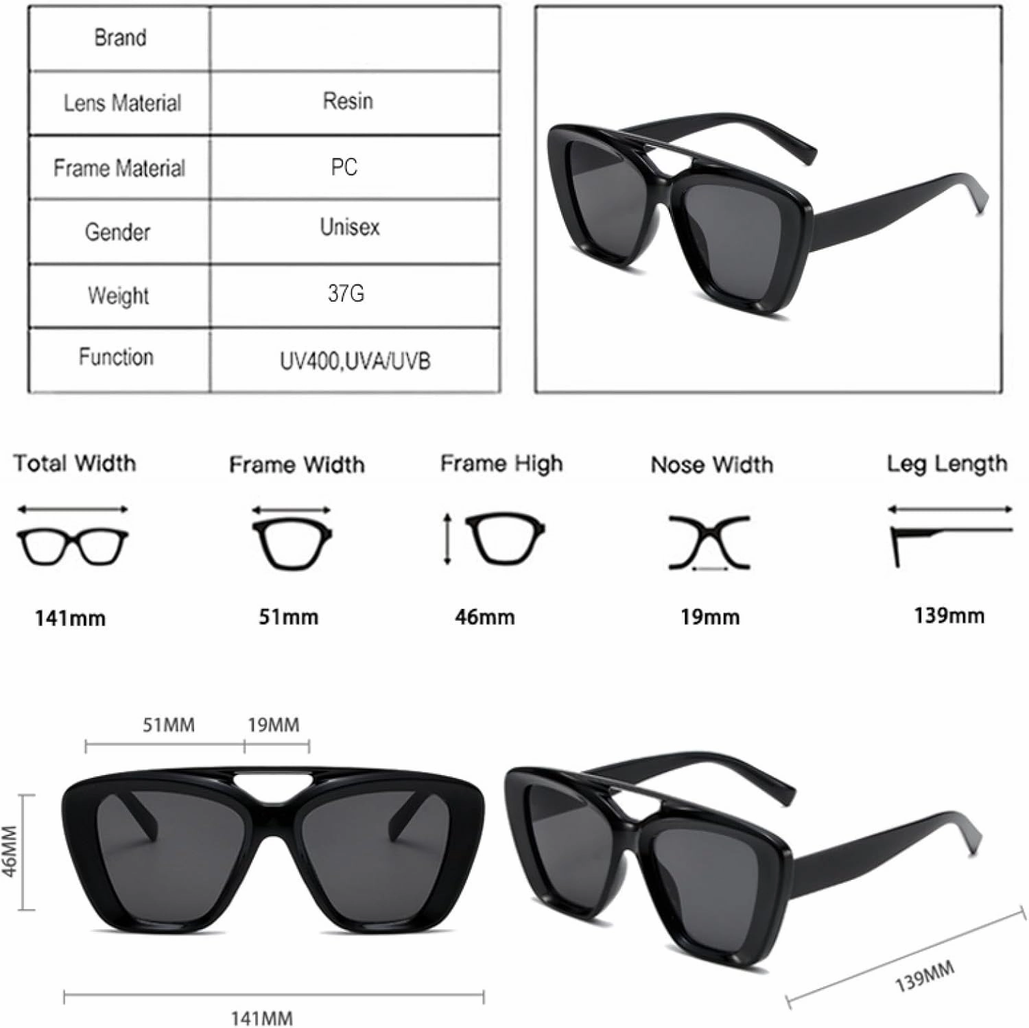 Retro Double Bridges Cat Eye Sunglasses Women Fashion Gradient Shades Uv400 Men