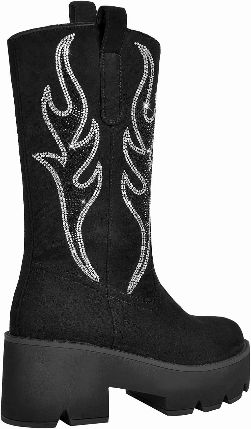 richealnini Mid Calf Boots for Women Embroidered Pull-On Knee High Booties