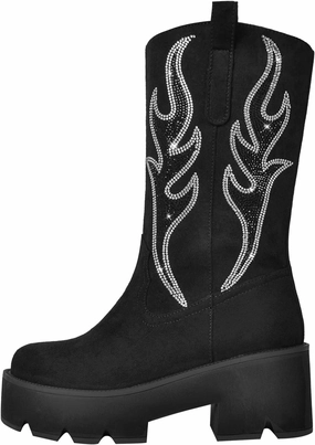 richealnini Mid Calf Boots for Women Embroidered Pull-On Knee High Booties