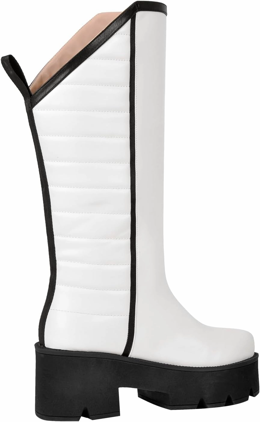 richealnini Mid Calf Boots for Women Embroidered Pull-On Knee High Booties