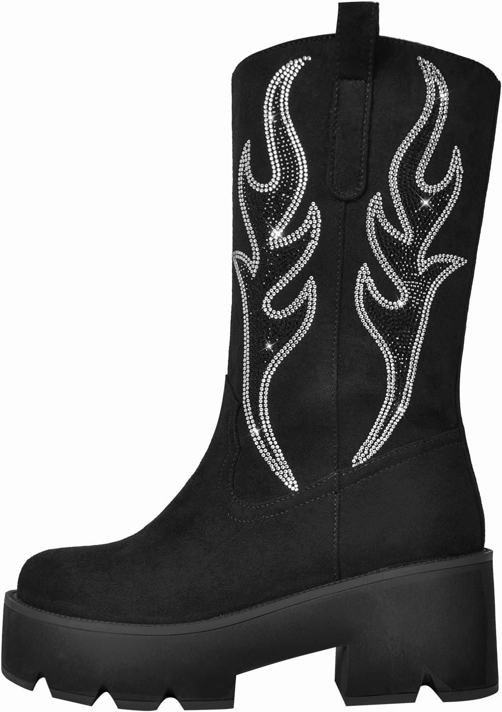 richealnini Mid Calf Boots for Women Embroidered Pull-On Knee High Booties