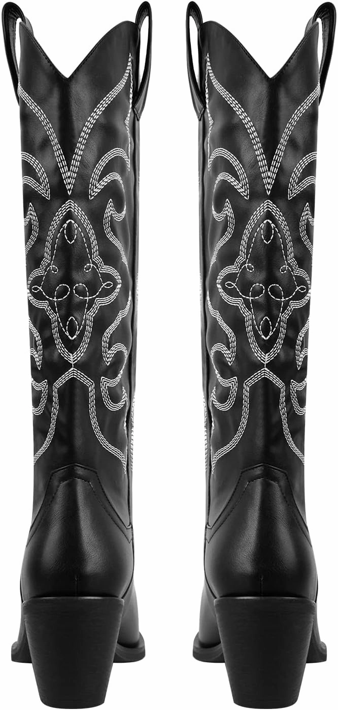 richealnini Sparkle Rhinestone Cowgirl Cowboy Boots for Women Pull On Diamante Heeled Bootes